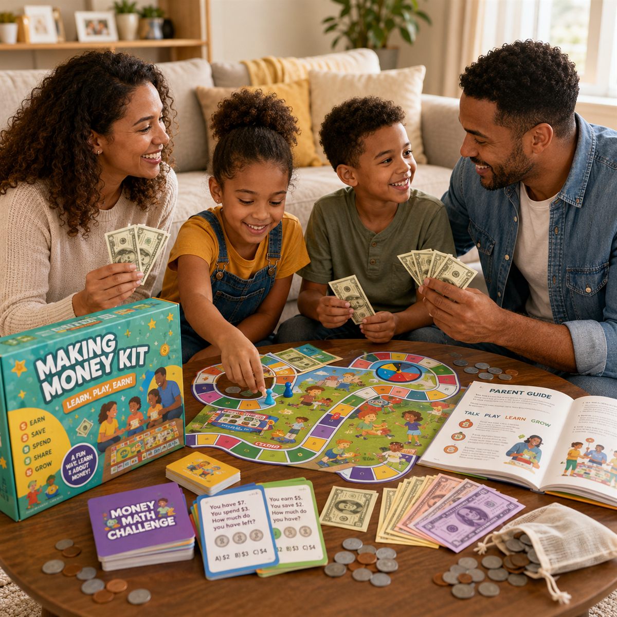 children counting play money and making change